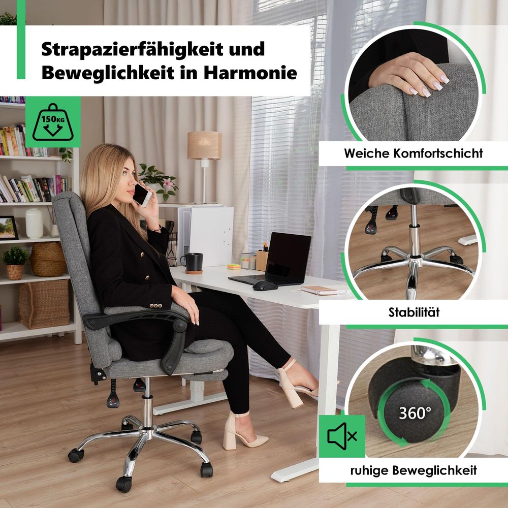 di volio Bürostuhl Baldo schwarz, ergonomischer Schreibtischstuhl mit Sitzhöhenverstellung und Fußstütze, max. Körpergewicht 150 kg, robuste Konstruktion