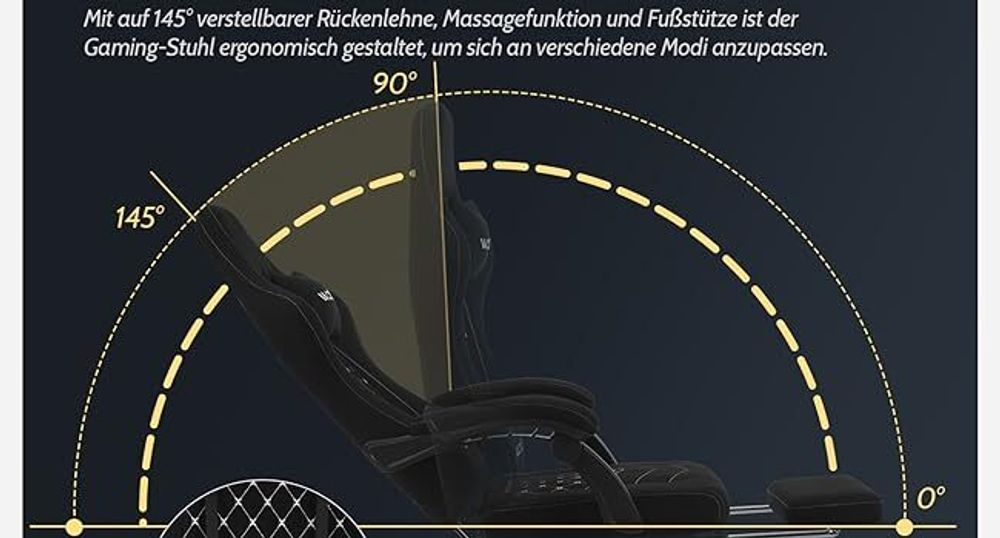 WOLTU Gaming Stuhl mit Massagefunktion, Taschenfederkissen, ergonomisch, Netzstoff, Schwarz