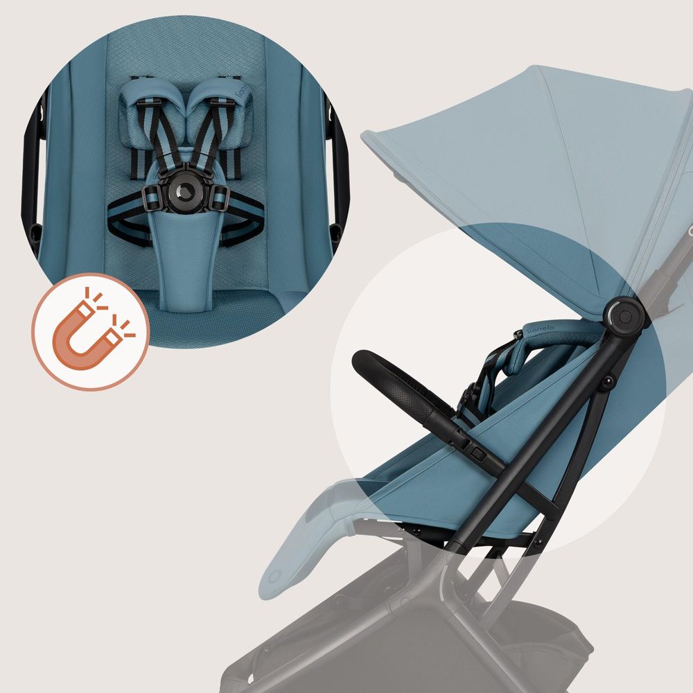 Lionelo Sia Buggy ultraleicht 5,9 kg, kompakt klappbar 18x51x49 cm, Einhand-Faltung, UPF50+, ER-Räder, Dri-Seat, Zubehör-Set - Blau
