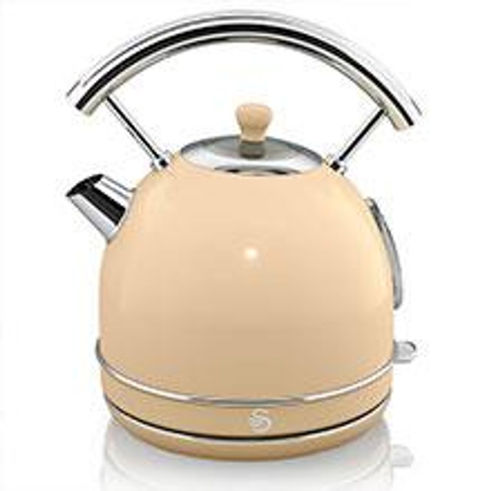 SWAN SK14630CNEU Retro Elektrisch Wasserkocher 1,8L Vintage Abschaltautomatik Kabellos, Edelstahl Creme