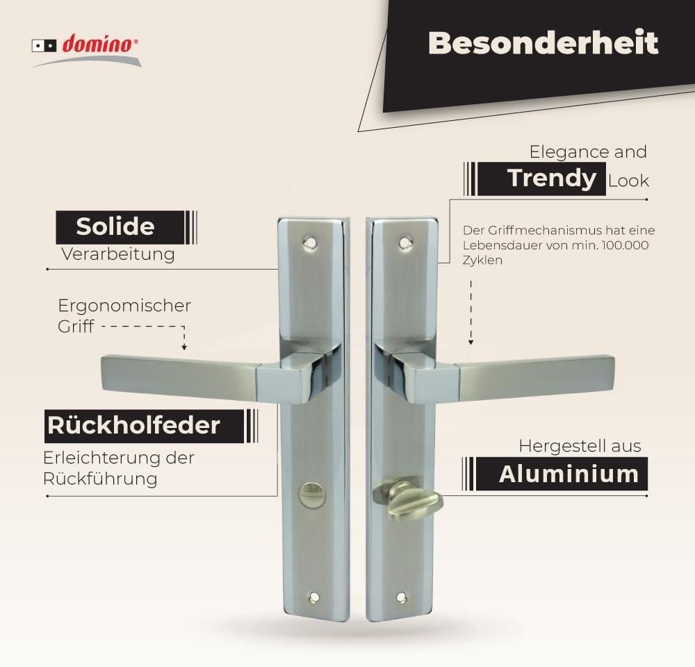 DOMINO Türgriff 78 Drückergarnitur WC - Badezimmer Set | Links & Rechts Türbeschlag für WC/Badezimmertüren | L-Form | Türbeschläge aus Aluminium |Chrom/Nickel Türdrückergarnitur| REAL M6/M9