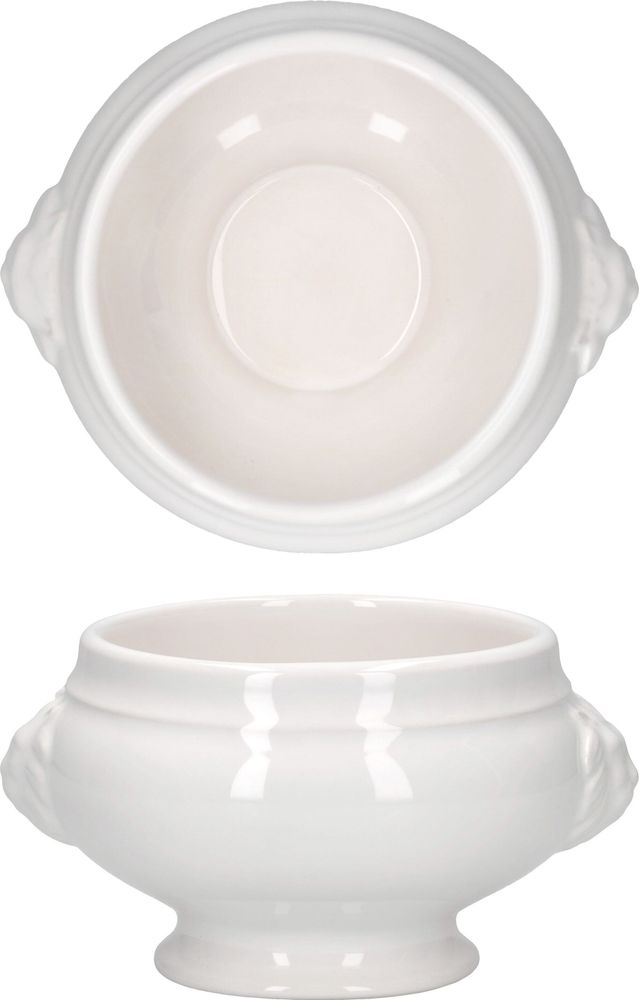 12x LEO Löwenkopf-Terrinen 250ml weiß 12 Personen Suppen-Tasse Schale Steingut