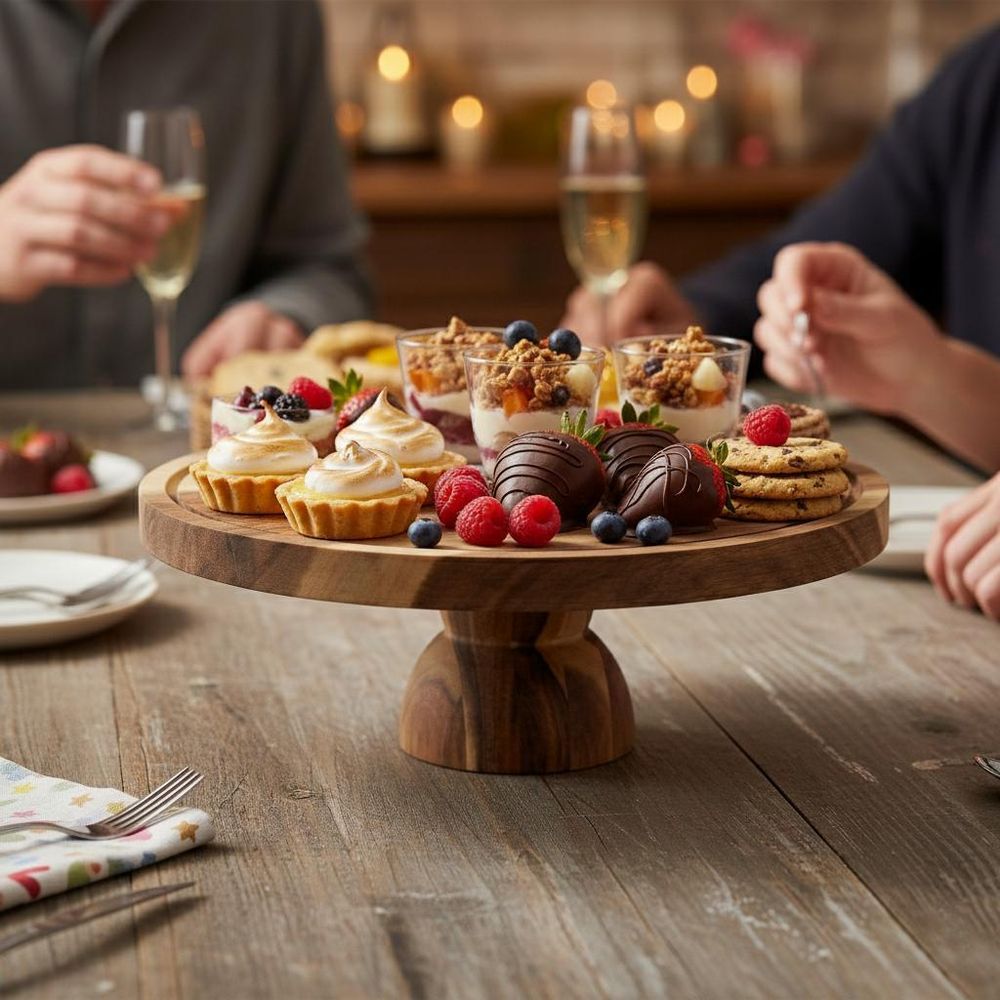 WELLHAUS Käsebrett mit Deckel 2in1 Tortenplatte Holz & Charcuterie Board für Snack, Käseplatte Servierbrett Küchenbrett, Kuchenplatte Tortenständer