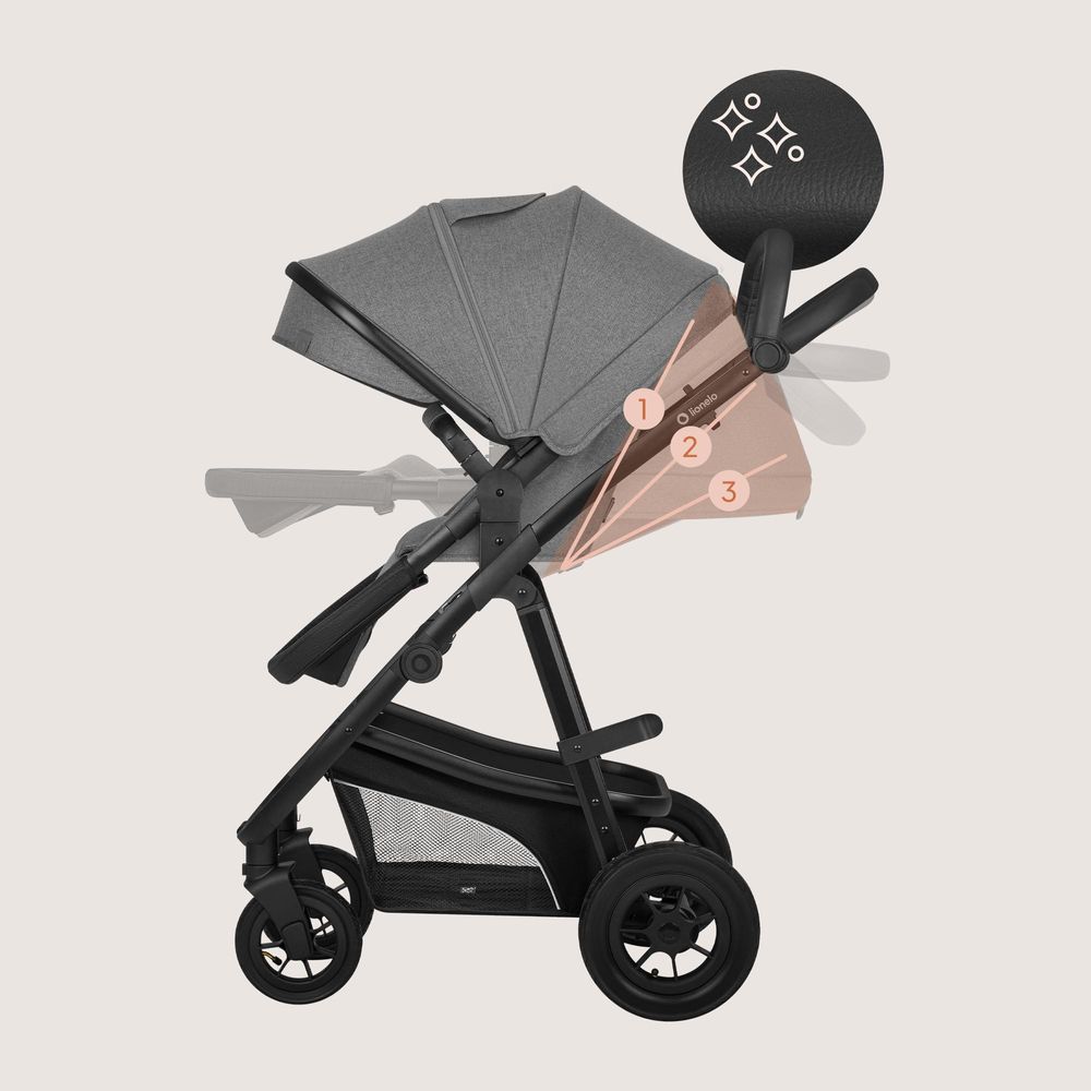 Lionelo Bianka 3in1 Kinderwagen, Autotransporter, Autositz, klappbar, Travel System Rückenlehne verstellbar 360o Räder Polsterung, Verdeck XXL-Grau