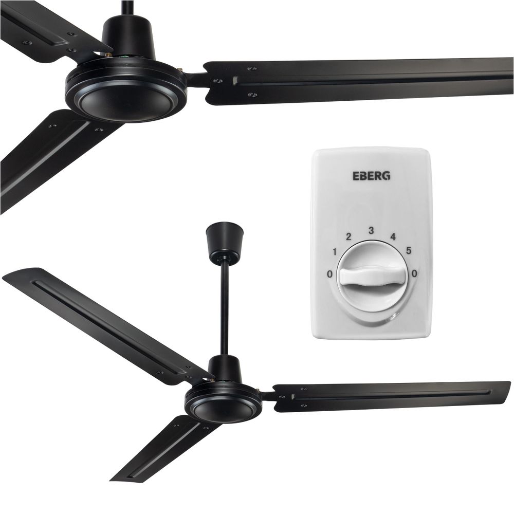 EBERG HTX Deckenventilator 140 cm 5 Geschwindigkeiten mit Wandregler Schwarz