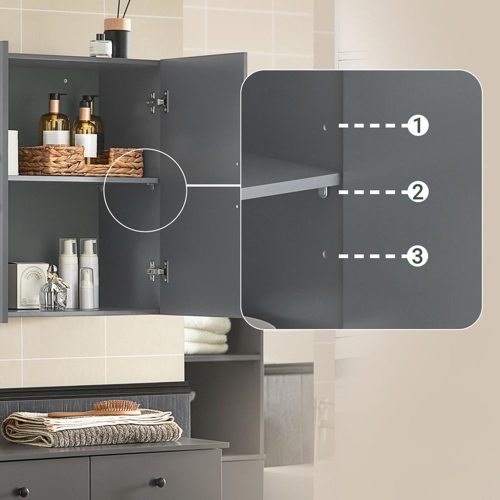 SoBuy Hängeschrank Badezimmerschrank Hängend Wandschrank mit Verstellbarem Regal Für Bad, Küche, Wohnzimmer Dunkelgrau BHT ca: 60x60x30cm FRG231-DG