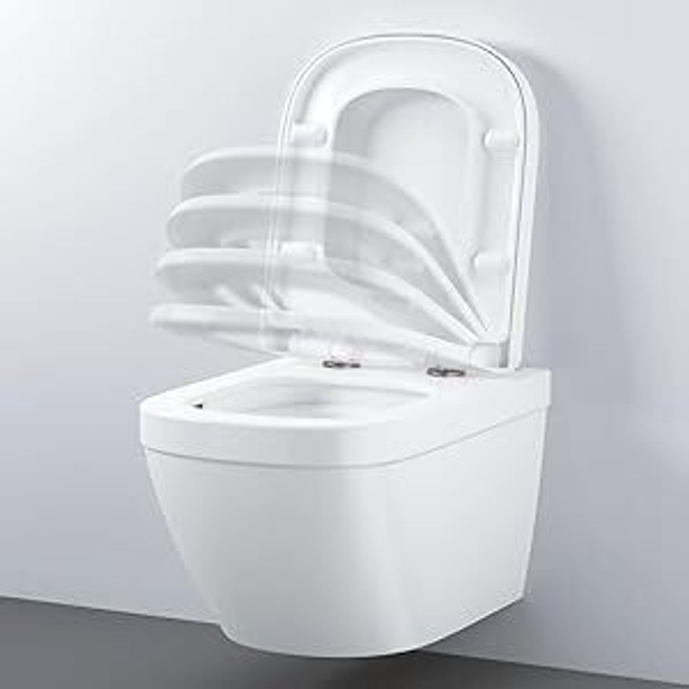 VBChome Hänge-WC Spülrandloses aus Keramik mit Toilettendeckel WC-Sitz aus Duroplast Absenkautomatik Rimless SoftClose-Funktion Tiefspüler Toilette