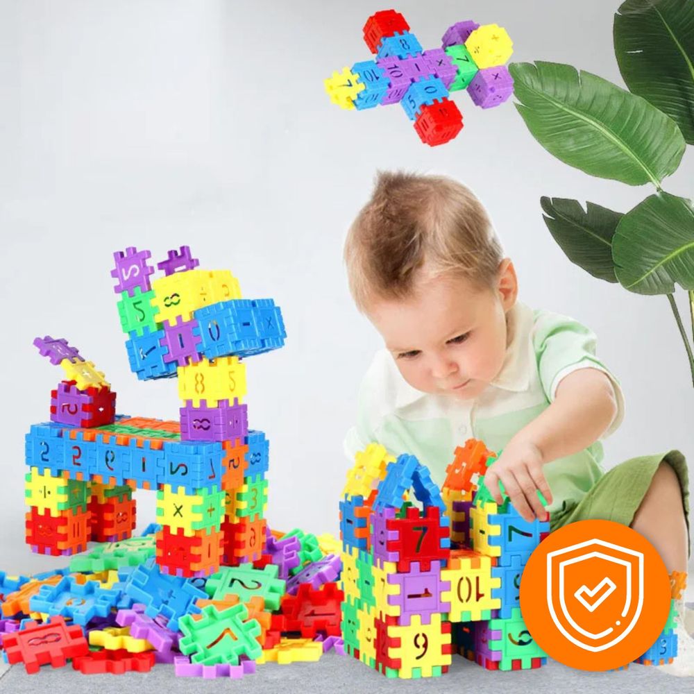 Waffelbausteine 90 Teile Lernspielzeug für Kinder ab 3 Jahre, Konstruktionsspielzeug Puzzle Set Bunte Bausteine Motorik Spielzeug, EVI TOYS Mini