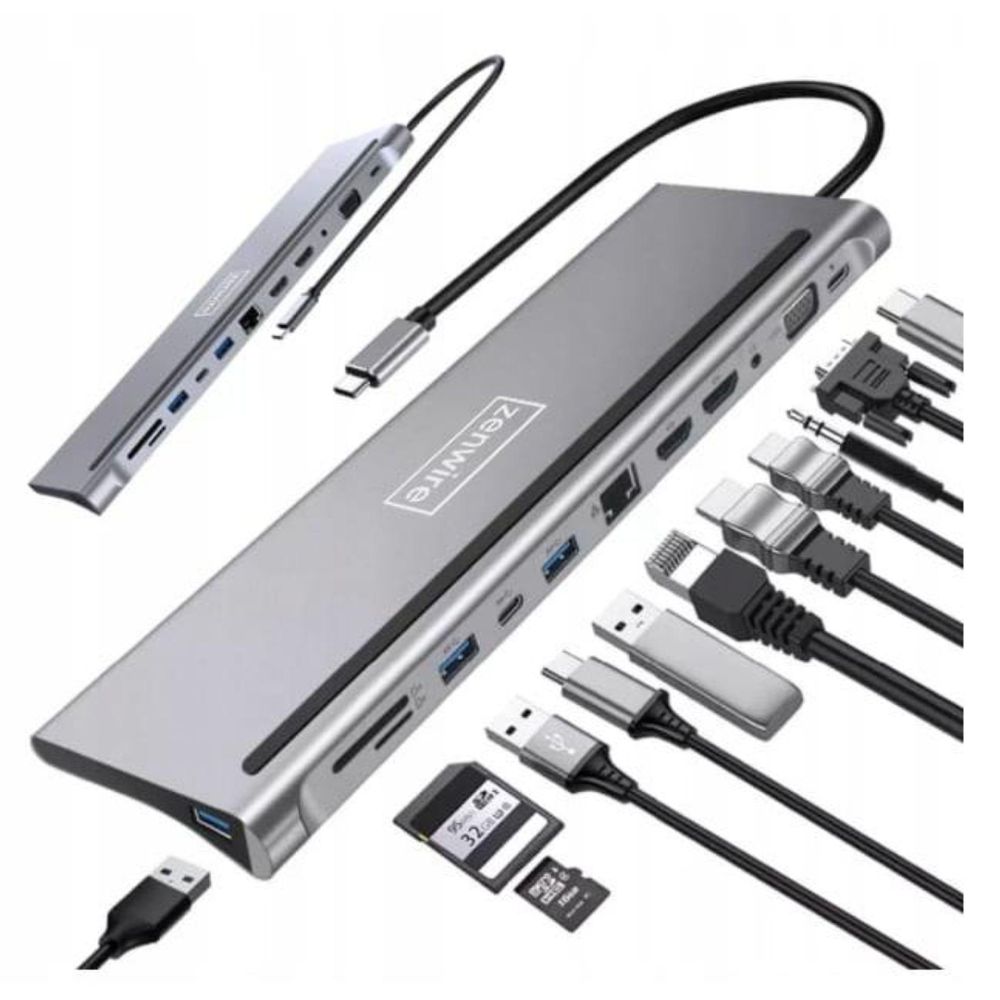 Dockingstation - 12-in-1 USB-C Hub - 2x HDMI 4K - RJ-45 - USB 3.0 - SD - für MacBook M1 M2 M3