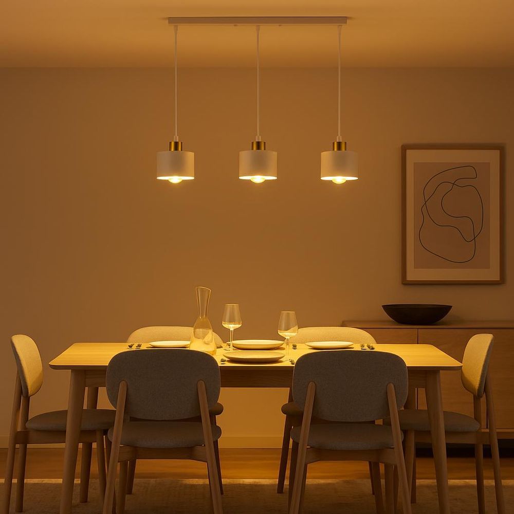 MasterLED Pendelleuchte – 3-flammig 50 cm – Weiß/Gold – E27 – hängelampe esstisch – pendelleuchte kücheninsel – ELZA
