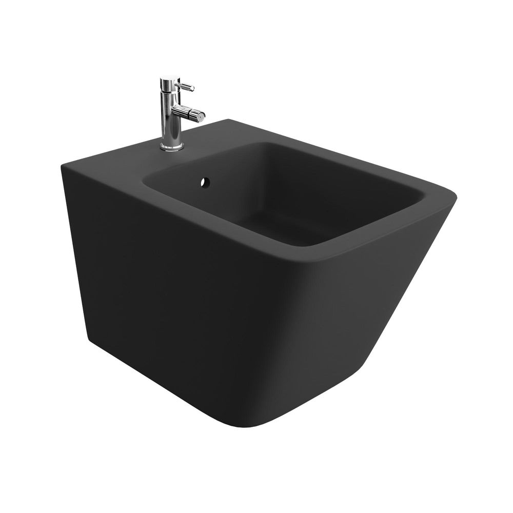 LAVITA Universal Wand-Bidet Lago Black mit Hahnloch und Überlaufschutz aus Keramik | Sitzwaschbecken zur Montage an der Wand | Hygienisch und Pflegeleicht | 34x48,5x32,5 cm |