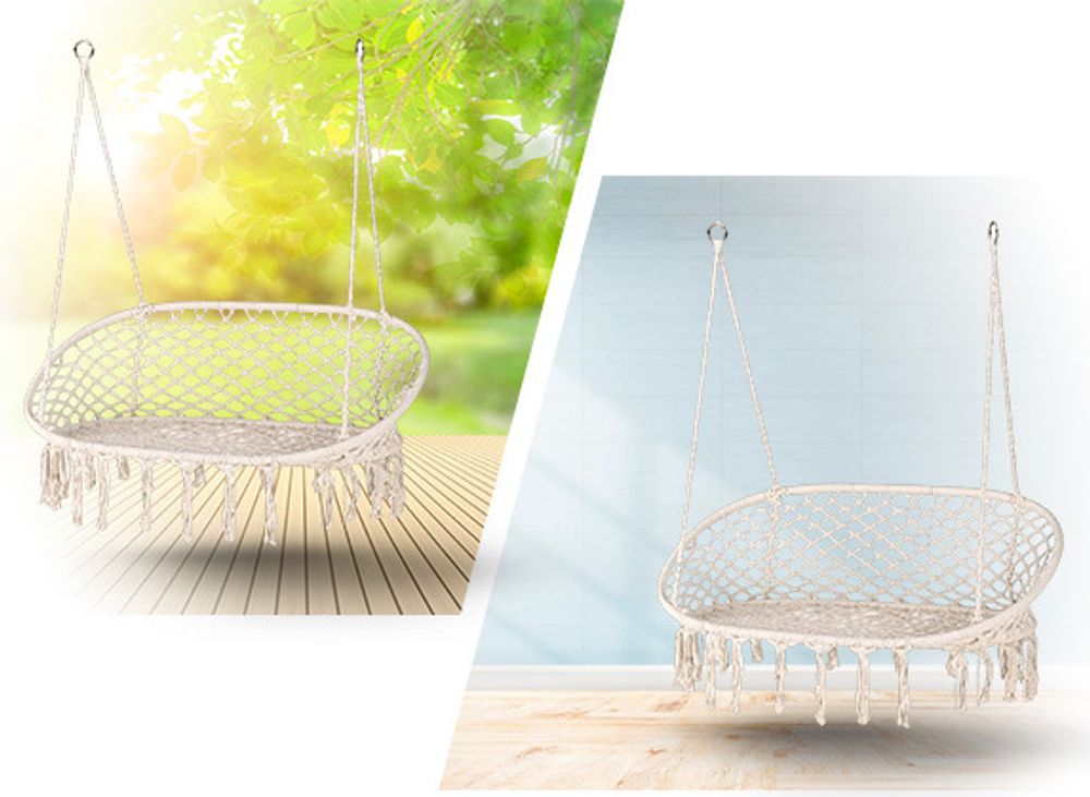 Hängesessel XXL für 2 Personen Sessel zum Aufhängen Hängekorb Schaukel für Garten, Terrasse, Balkon, Veranda Boho Stil
