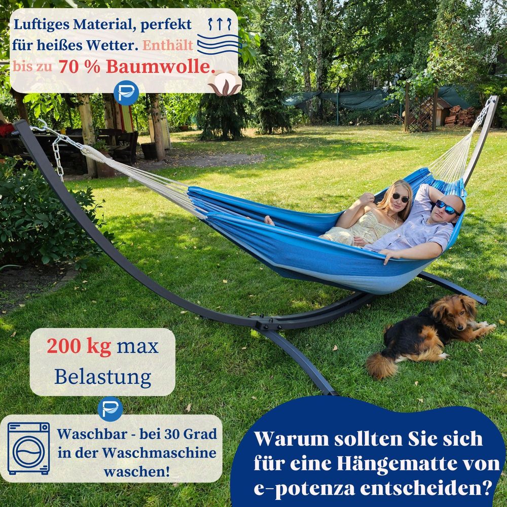 Potenza Outdoor Hängematte mit Verzinkter Tytan Gestell für 2 Personen