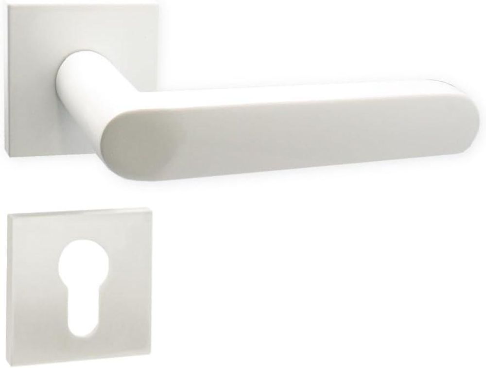 DOMINO Türgriff Drückergarnitur PZ - Profilzylinder Set | quadratische Rosette | Türklinke für Zimmertür, Bürotür, Kellertür & Innentür| Türbeschläge aus Aluminium| Weiß Türdrückergarnitur | DENVER-QR SLIM WHITE
