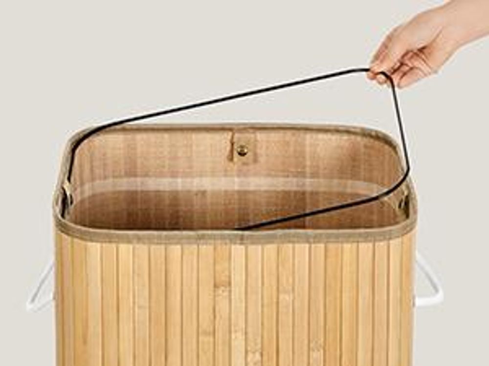 SONGMICS Wäschekorb mit Deckel, 72 Liter, Wäschesammler aus Bambus, faltbar, Naturfarben