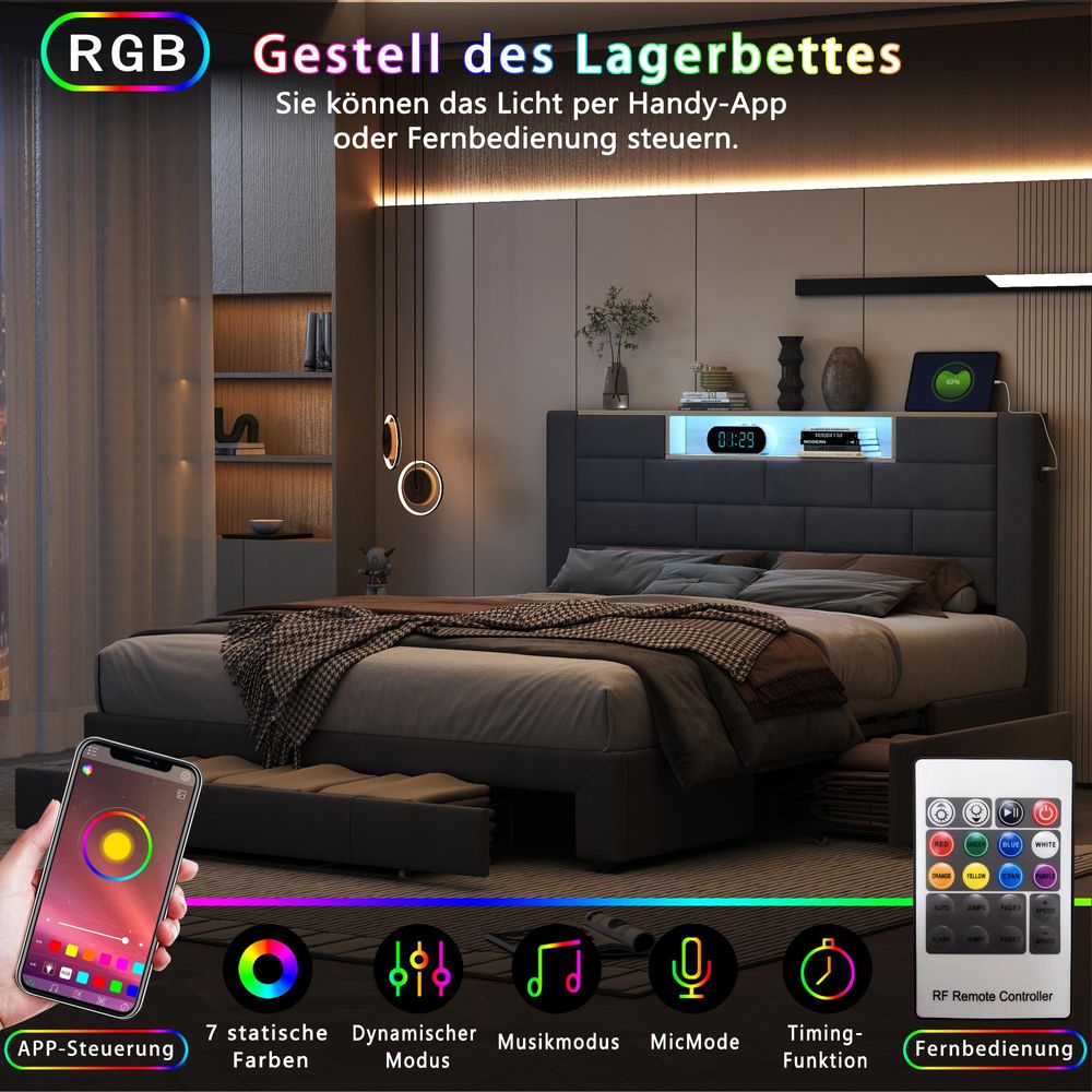 Farbwechselnde LED-Beleuchtung für eine entspannende Atmosphäre.