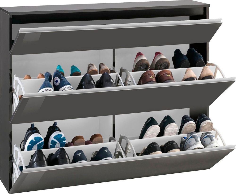 möbelando Schuhschrank – moderner Schuhschrank mit 3 Klappen und Anthrazit Hochglanz