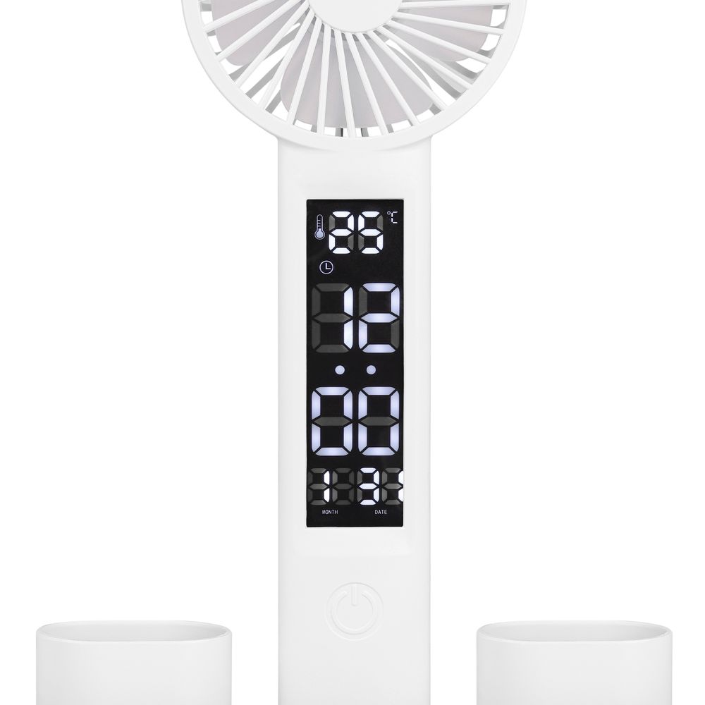 Schreibtischlampe mit integriertem Smart-Display, das Temperatur, Uhrzeit und Datum anzeigt.