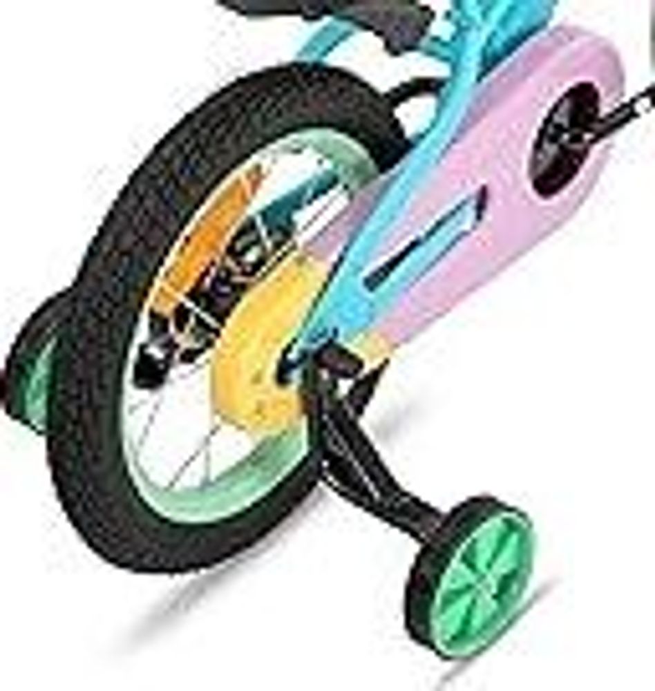 HILAND Macaron 14 Zoll Kinderfahrrad für Mädchen & Jungen ab 3 4 5 6 7 Jahren, mit Korb & Stützrädern, Blau