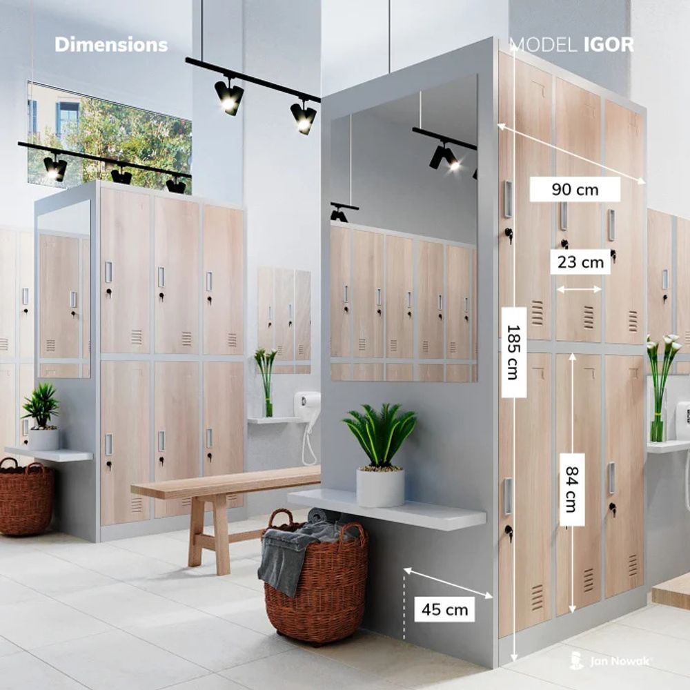 Schließfachschrank Spind Umkleideschrank weiß-holz 185x90x45