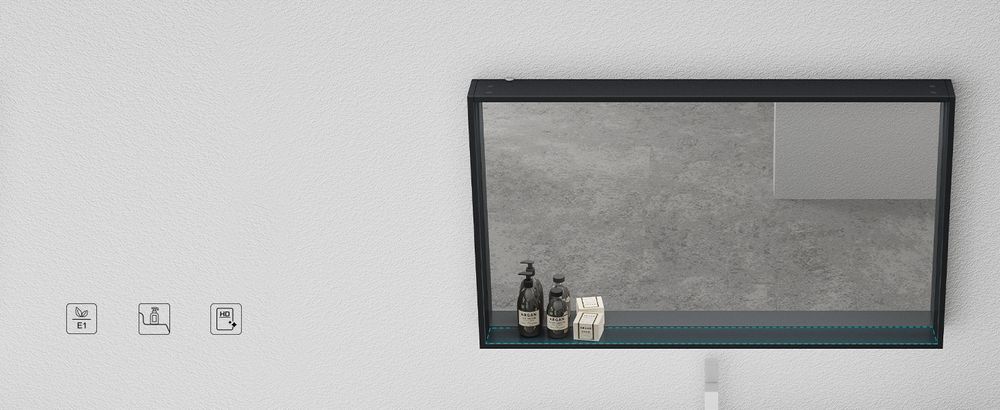 doporro Spiegelschrank Wandspiegel mit LED-Beleuchtung und Ablage Wandschrank in Matt Anthrazit aus Holz 80x12x70cm Hängeschrank für Badezimmer Spiegelschrank01