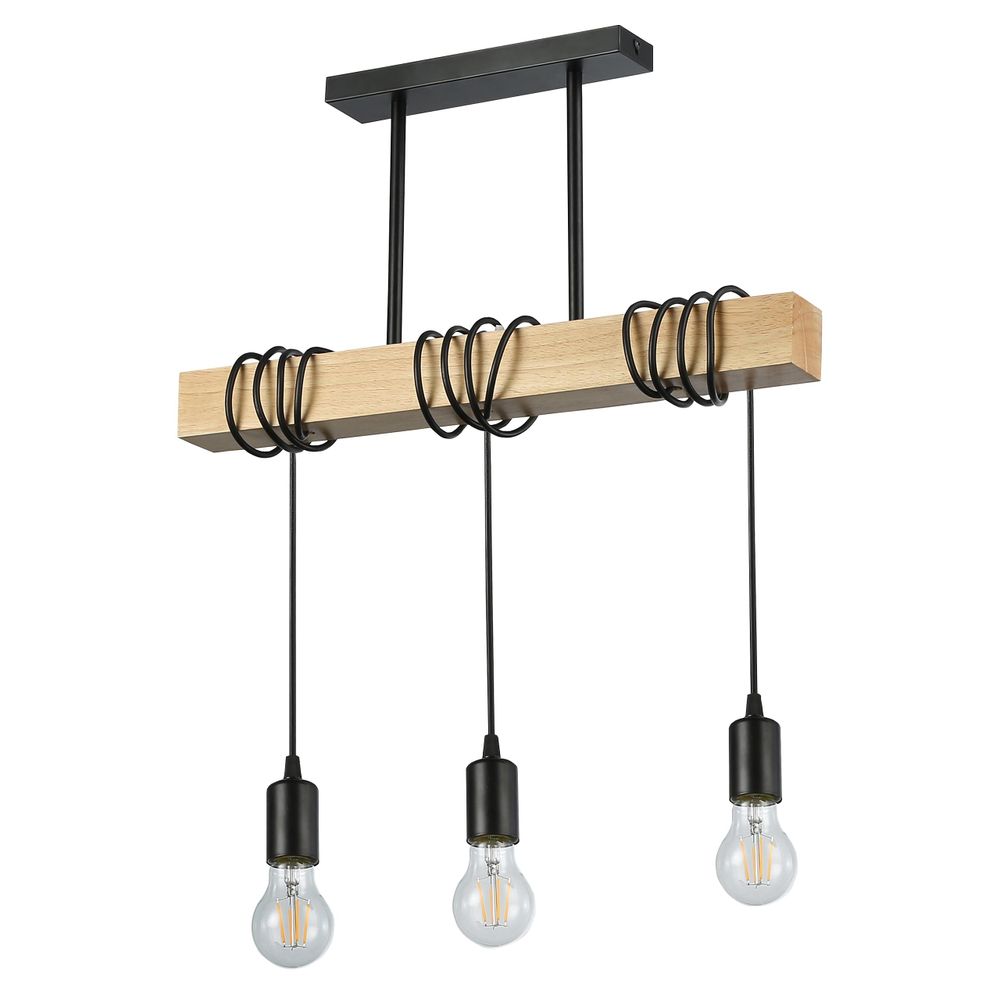 MasterLED Pendelleuchte 3-flammig – Schwarz-Holz – E27 – pendelleuchte loft, pendelleuchte esszimmer, hängelampe – Nido