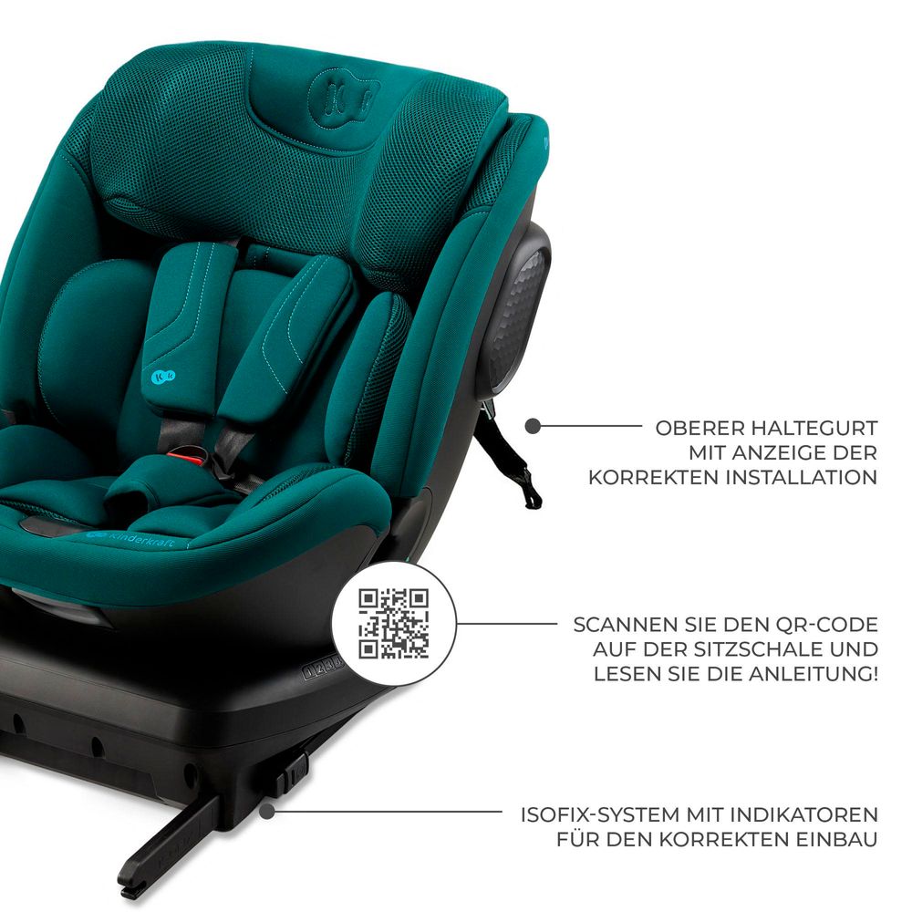 Kinderkraft XPEDITION 3 i-Size - Autositz 40-150 cm - 360° drehbar - RWF bis 22 kg - SPS+ und H-GUARD+ Systeme - Ergonomisch - Atmungsaktiv - Grün