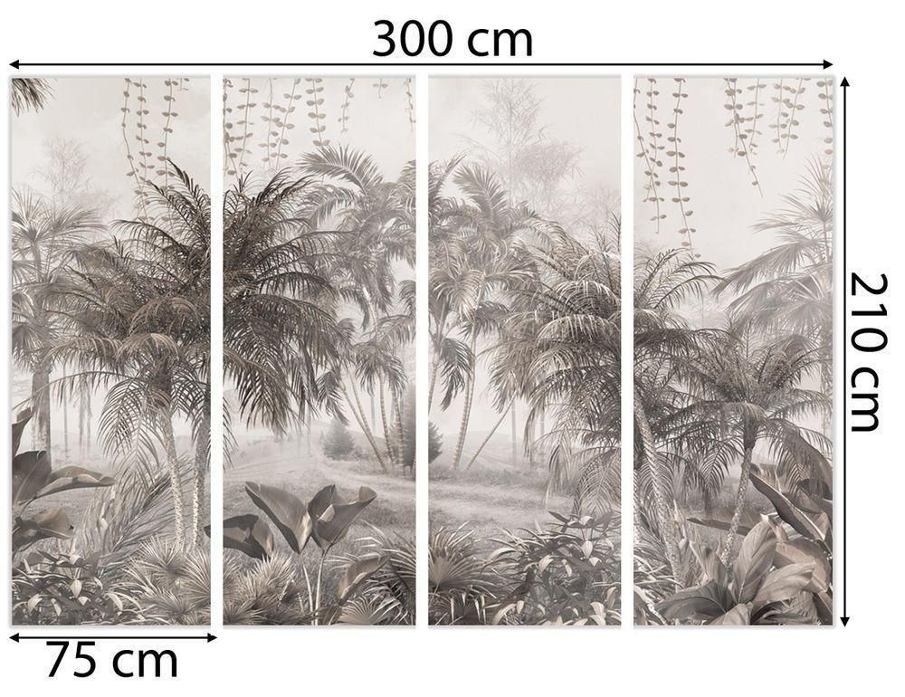 Samolepiaca látka so zlatými palmovými listami v jemnej akvarelovej farbe Jemný tropický glamour motív na svetlom elegantnom pozadí 200x140 cm
