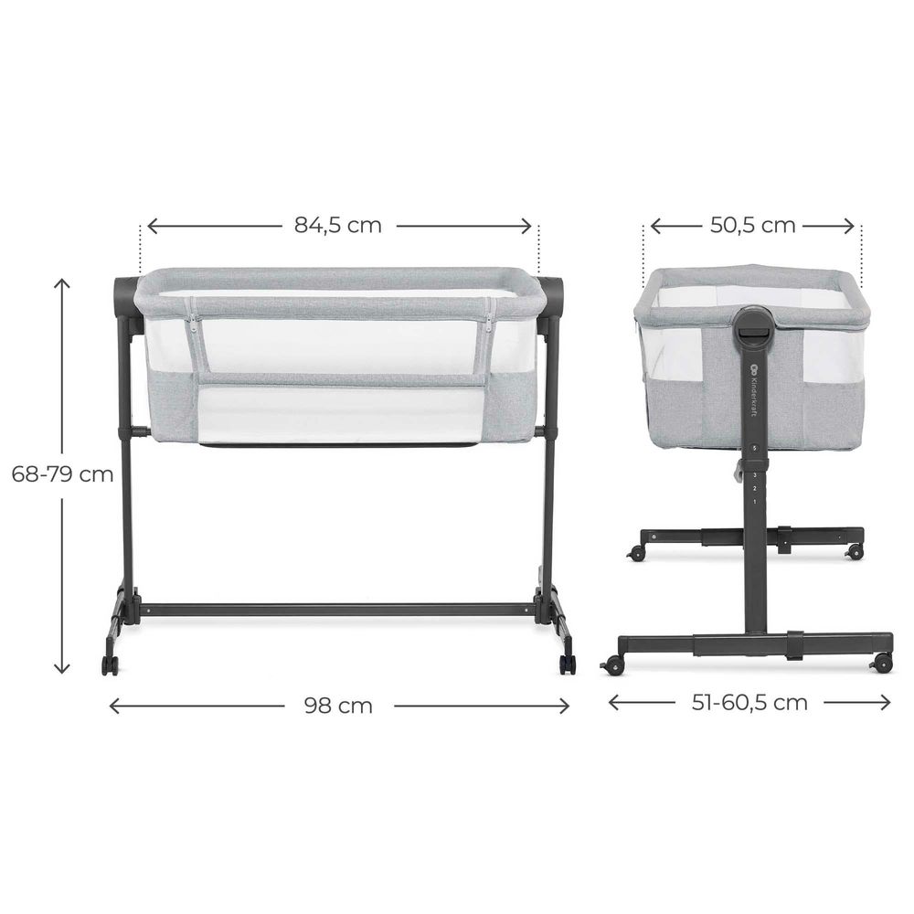 Kinderkraft Beistellbett 2in1 NESTEE UP 2 - Kinderbett, Matratze im Set, 2-stufige Neigungsregelung,  Grau
