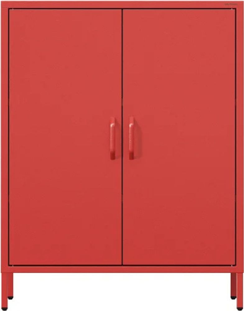 Jan Nowak Kommode mit Doppeltür VITO kleiner Schrank Magnetverschluss verstellbare Einlegeböden Metall Wohnzimmer Flur, 80 x 101,5 x 40 cm, Rot