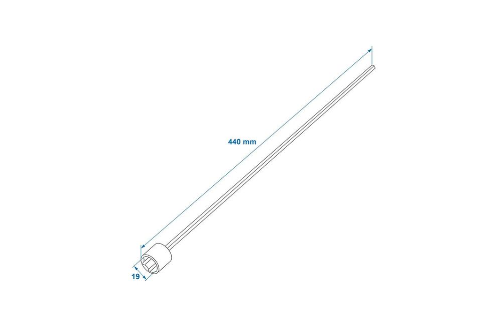 AS Akkuschrauber-Aufsatz 19 mm Nuss – Verlängerung 44 cm für Kurbelstützen am Wohnwagen / Anhänger – stabiler Stahl-Adapter für Ausdrehstützen – erleichtert das Anheben & Absenken AS