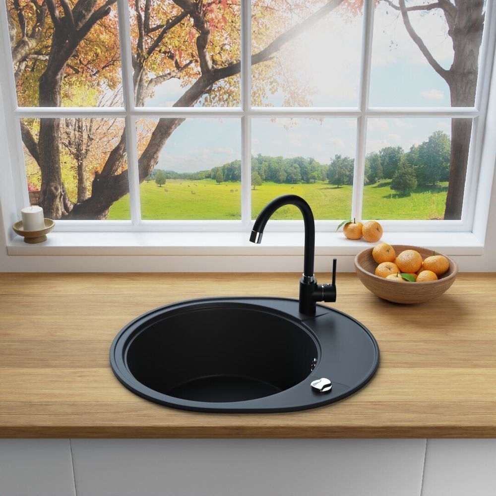 LINDBERGH® Granitspüle Schwarz "OVA11" inkl. Siphon Einbauspüle Küchenspüle KÜCHE Spüle