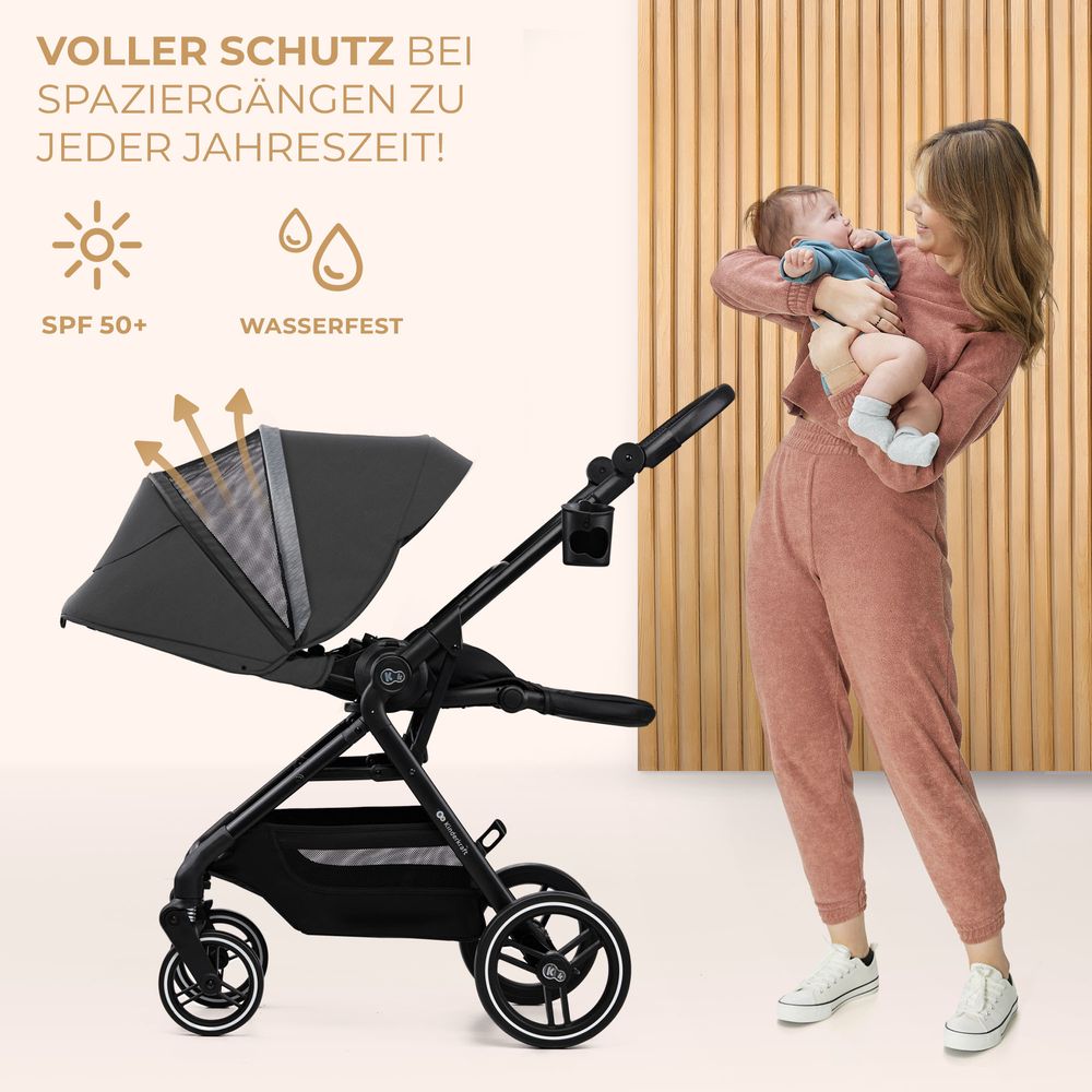 Kinderkraft YOXI - Kinderwagen bis 27 kg - leicht - wendig - pannensichere Räder - TRAVEL SYSTEM - verstellbare Rückenlehne - Grau