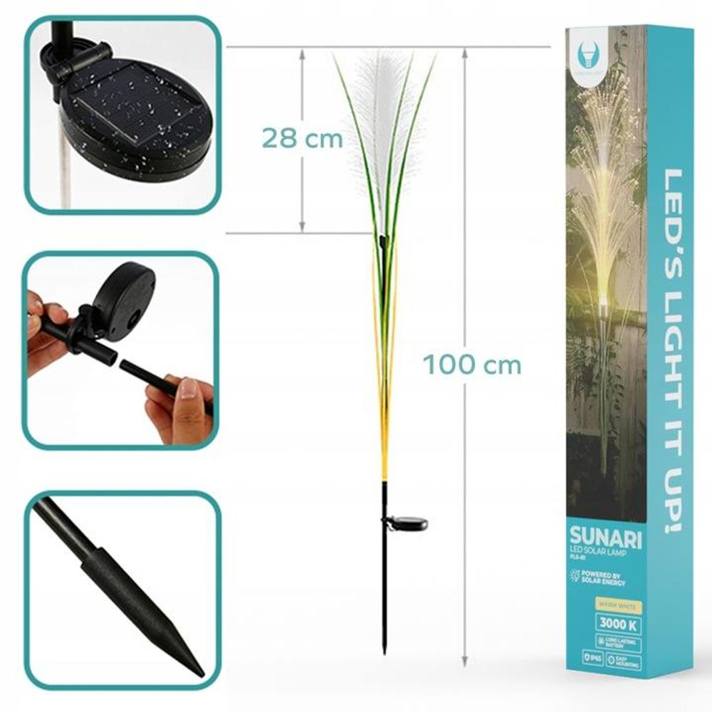 FOREVER Light LED SUNARI luci solari per esterni, erba decorativa, erba della pampa, 1 pezzo, 100 cm, luci solari impermeabili per giardino, luci paesaggistiche per cortile, giardino, patio