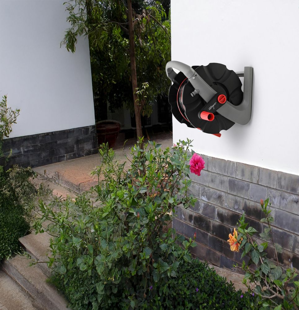 LEHMANN Schlauchtrommel für Gartenschlauch max. 20 m, für 1/2" Schlauch, ohne Schlauch, Wandmontage