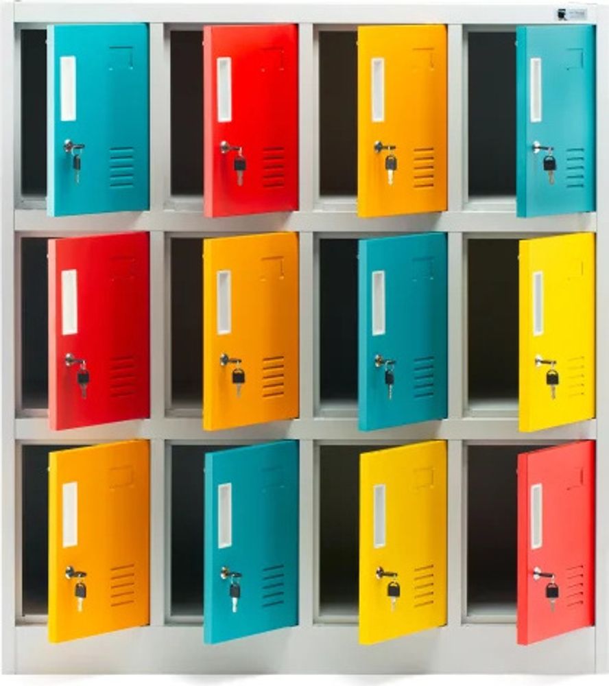 Schließfachschrank 4B3A Werfachschrank Fächerschrank Umkleideschrank mit 12 Fächern Metall Pulverbeschichtung 120 cm x 110 cm x 45 cm (H x B x T) Farbe: Mehrfarbig