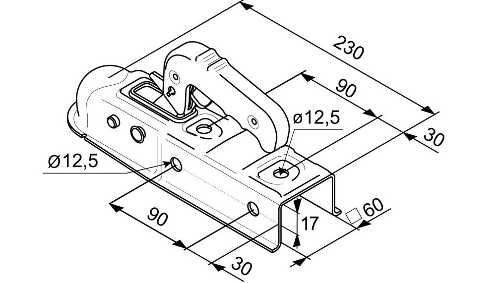 AL-KO Kugelkupplung AK7, 750 kg, Vierkantdeichsel 60 mm, Stützlast 75 kg, Stahl, Sicherungsanzeige, für Deichsel, PKW-Anhänger