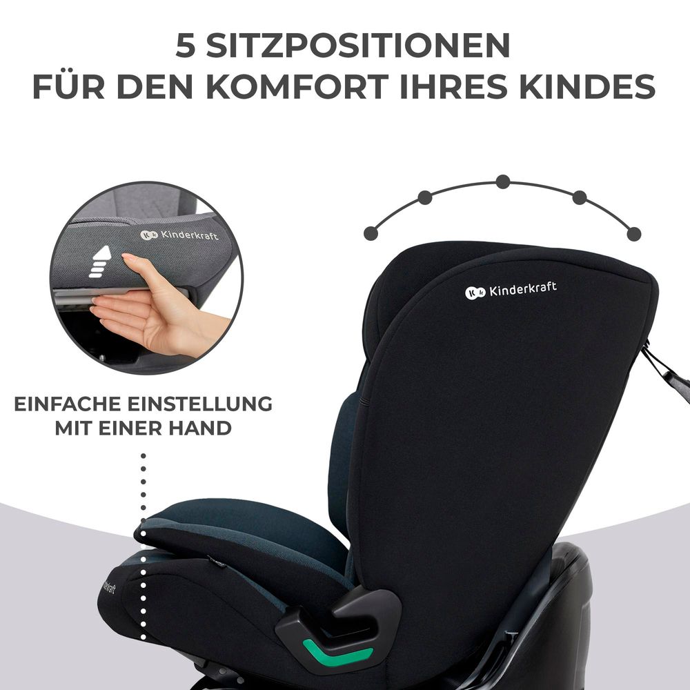 Kinderkraft ONETO3 i-Size Kindersitz 76-150 cm - ISOFIX & TOP TETHER - 3-lagige Kopfstütze - RECLINING-Funktion - ab 15 Monate bis 12 Jahre - Schwarz