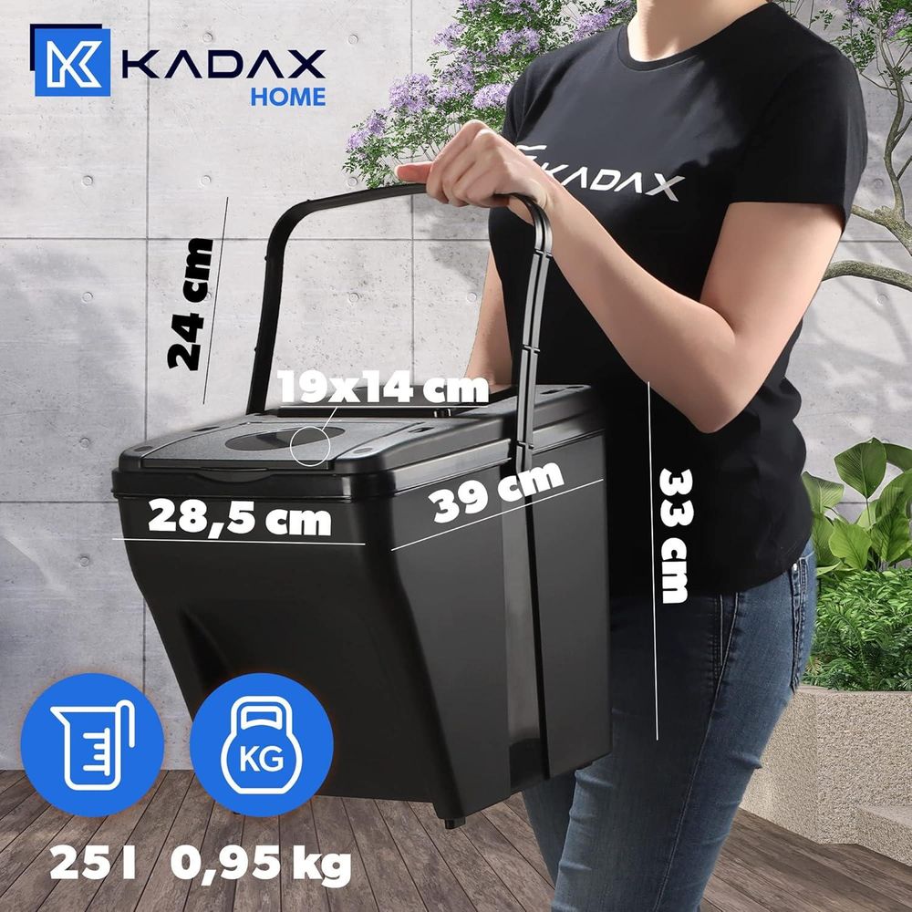 KADAX modularer Mülleimer aus Kunststoff "Arbol", Biomülleimer, Müllsortierer, Schwarz, 25L, 3 Stück