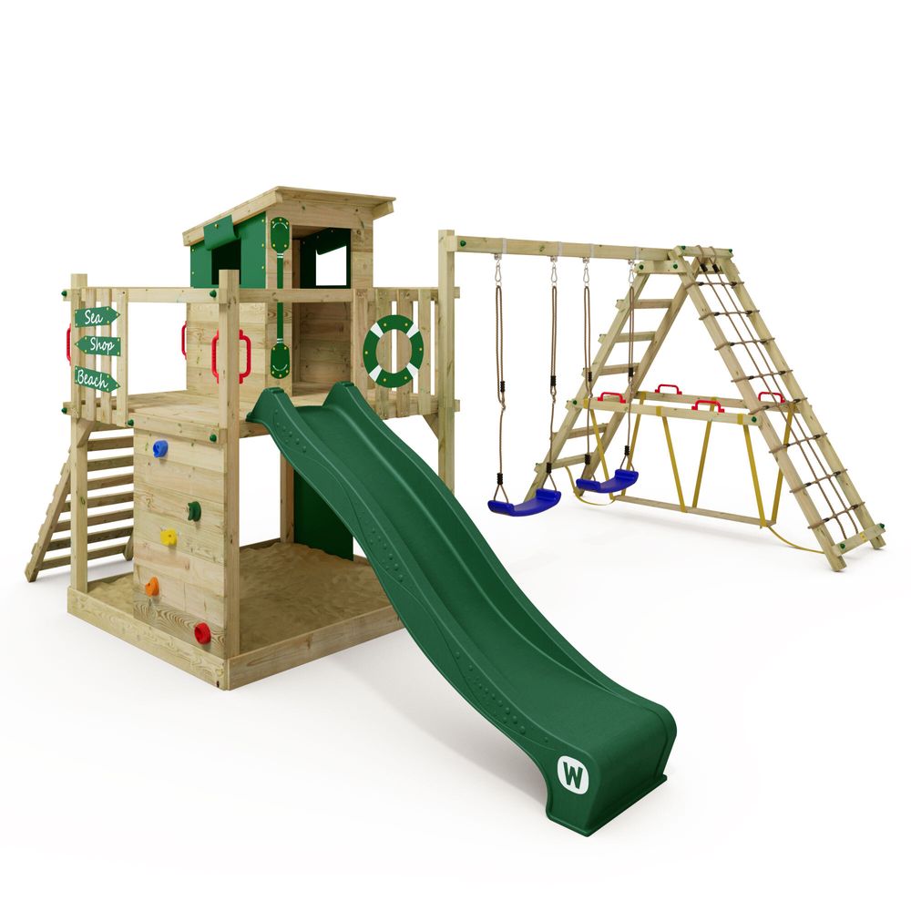 Kletterturm Wickey Smart Surf mit Rutsche und Kletteranbau in Grün