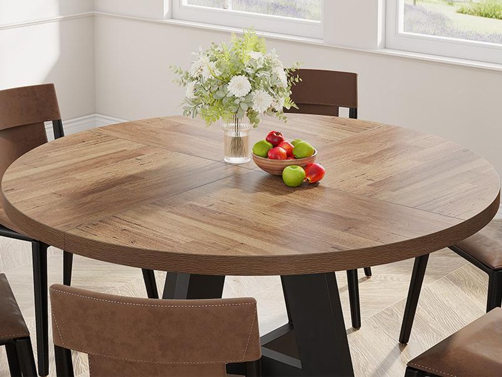 Tribesigns Farmhouse Esstisch, 120 cm Runder Esstisch für 4, Runder Esstisch für Zuhause Esszimmer Wohnzimmer (Schwarz / Braun)