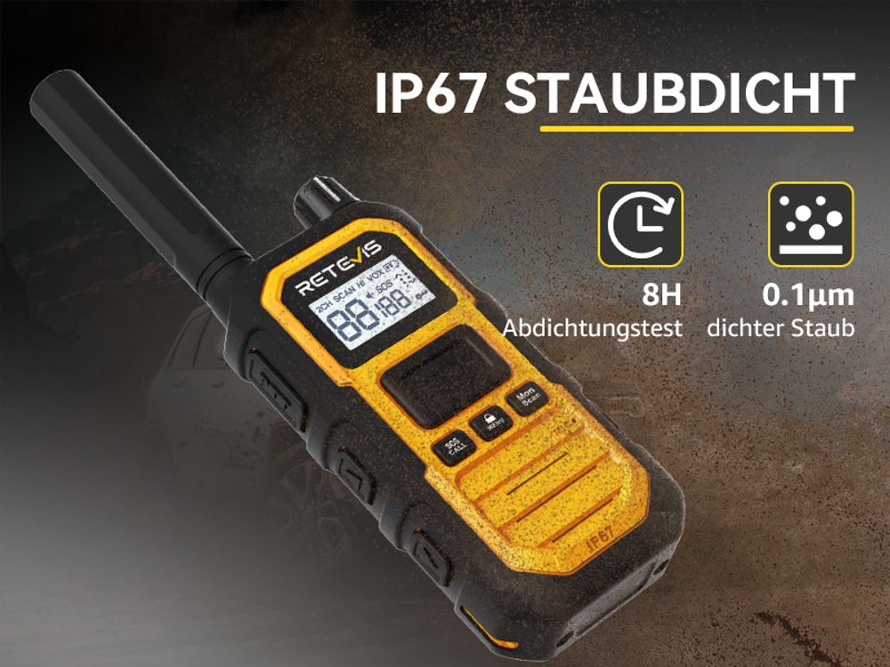Retevis RB648 Plus Walkie Talkie mit Großer Reichweite, Wasserdichtes Funkgerät IP67, 2000mAh Typ C, Dual-PTT, Vibrationserinnerung