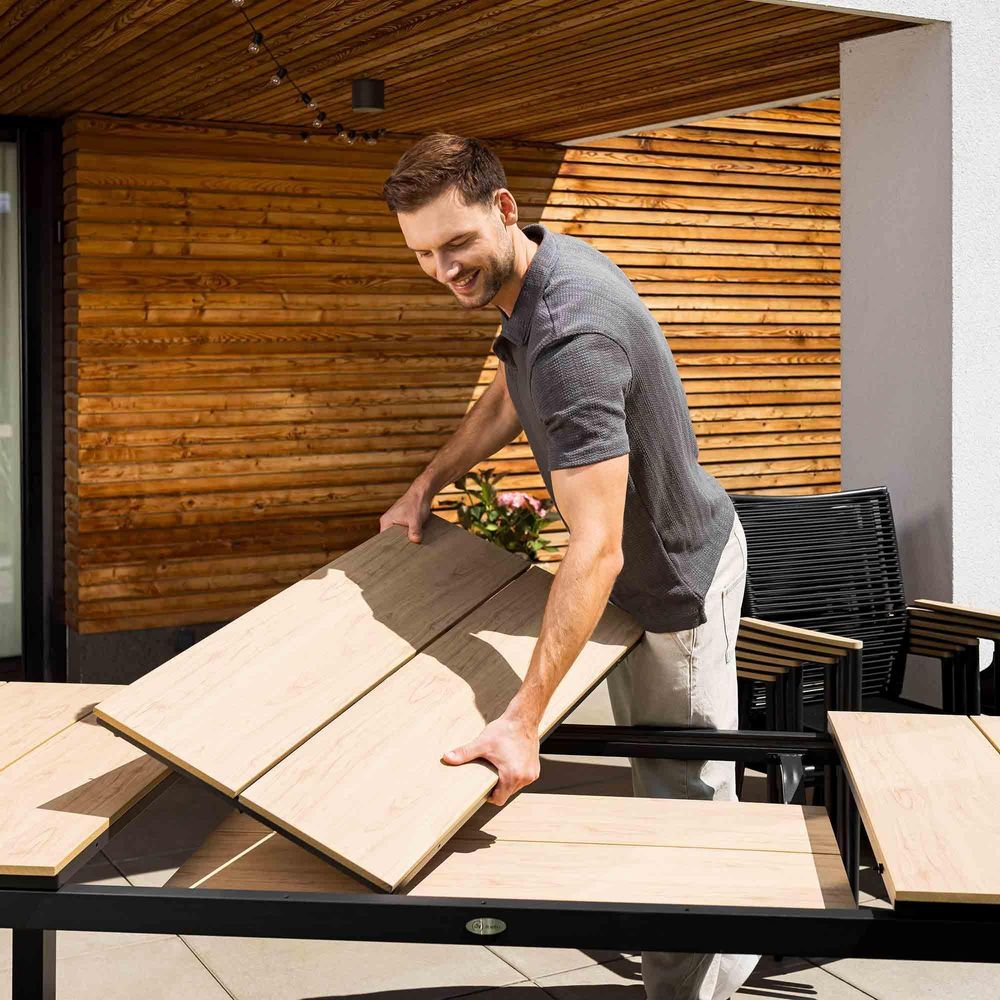 Gartenmöbel-Set BASITA 12 Personen – wetterfest, langlebig, Holzoptik – Beige