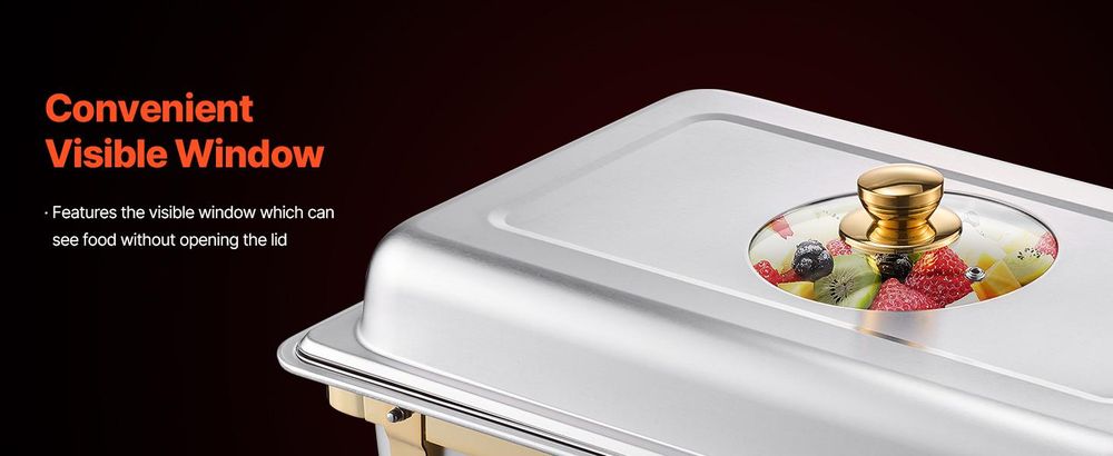 VEVOR Warmhalteteller Buffet Set, 4 Qt 2er Pack, Edelstahl Chafing Dish mit 4 halben Größen Pfannen, rechteckiger Catering Wärmeserver mit Glasdeckel, Wasserpfanne, klappbarer Ständer, Brennstoffhalter, für Hochzeitsfeiern und Bankette, 4 Stück