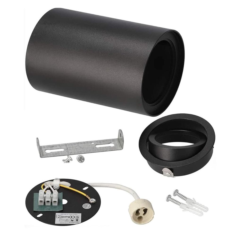 Deckenaufbauleuchte mit GU10 Fassung für LED & Halogen Leuchtmittel bis 40W Aufputz Schwenkbar Aluminium Schwarz, 1 Stück Rund