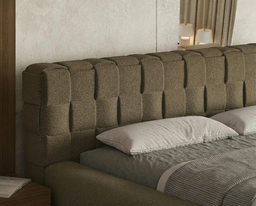 Chilly Möbel Design Bett Cube - Geometrisches Polsterbett mit Stauraum, Lattenrost und stabilem Metallrahmen 180x200 cm / Bouclé / Grün