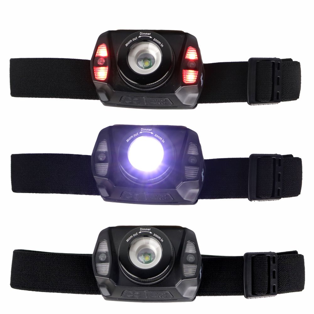 LED čelovka dobíjecí, 360 lm čelovka s ovládáním gesty a zoomem, červené světlo a vodotěsnost IPX4, 1800 mAh baterie, EVI TECH NightFlare