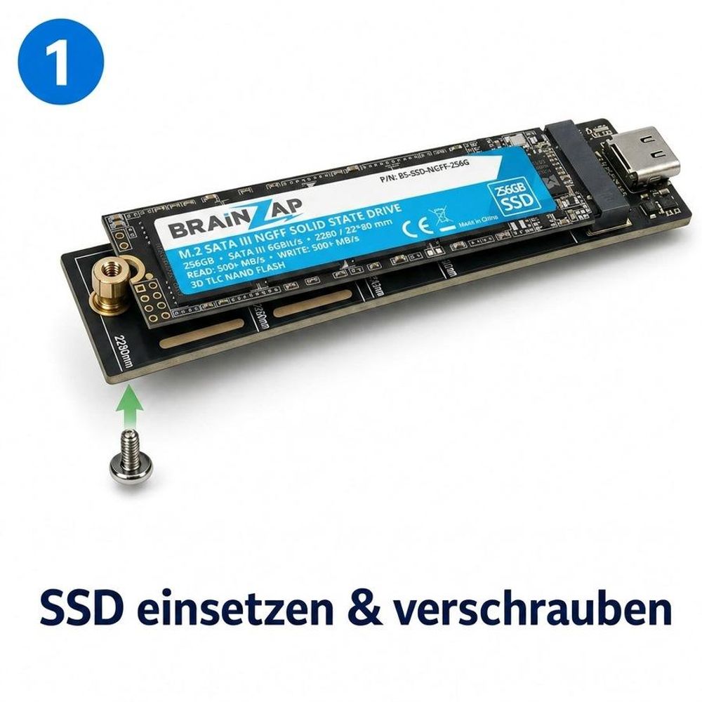 Schritt 1 – SSD einsetzen & verschrauben