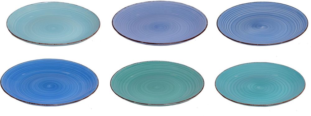 6er Blue Speiseteller Landhausstil Ø27cm Essteller 6 Blautöne Meer/Ozean Optik Steingut