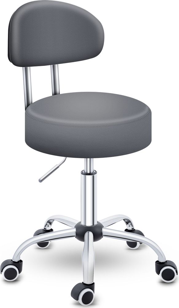 TRESKO® Rollhocker mit Lehne 150 kg Grau | Arbeitshocker höhenverstellbar 46-58 cm | Drehhocker mit Rollen | Bürostuhl Hocker Drehstuhl Kosmetikhocker